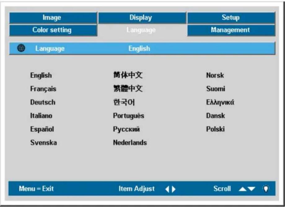 OPTOMA EP772 - Language Menu - 1