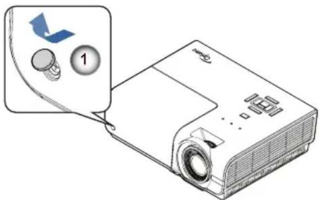 Diagram of a projector with labeled parts and a numbered callout showing component 1
