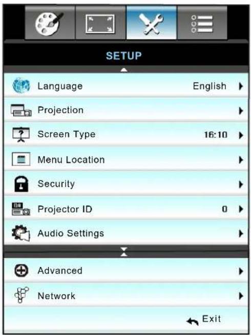 OPTOMA EH504WIFI - Setup menu - 1