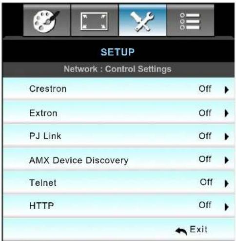 OPTOMA EH504WIFI - Setup network control settings menu - 1