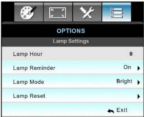 OPTOMA EH504WIFI - Options lamp settings menu - 1