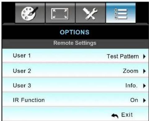 OPTOMA EH504WIFI - Options remote settings menu - 1