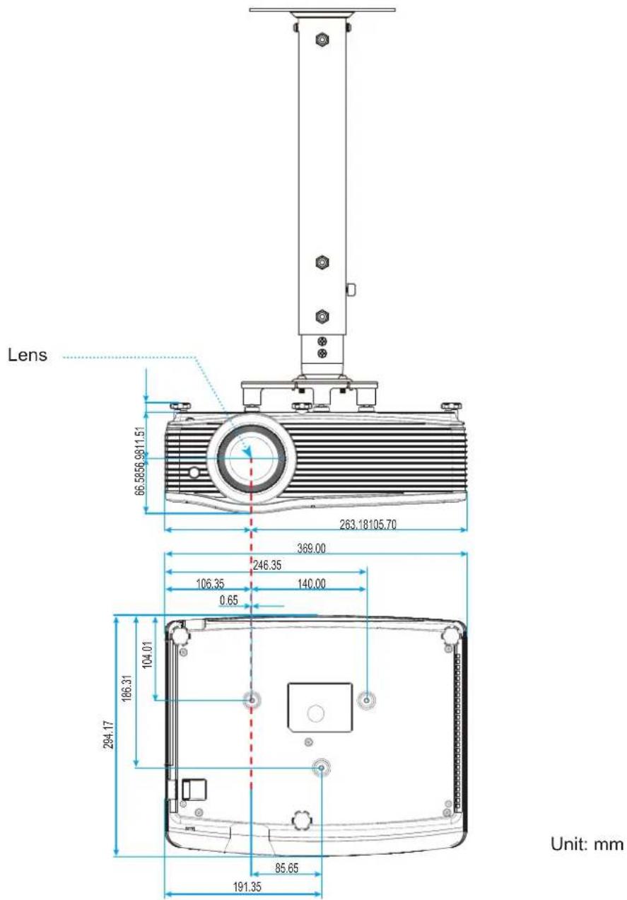 OPTOMA EH504WIFI - Projector dimensions and ceiling mount installation - 1