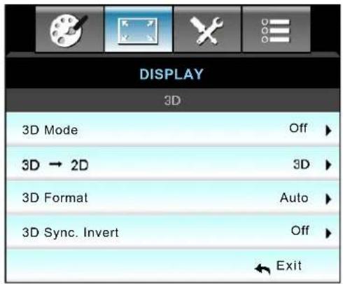 OPTOMA EH504WIFI - Display 3D menu - 1