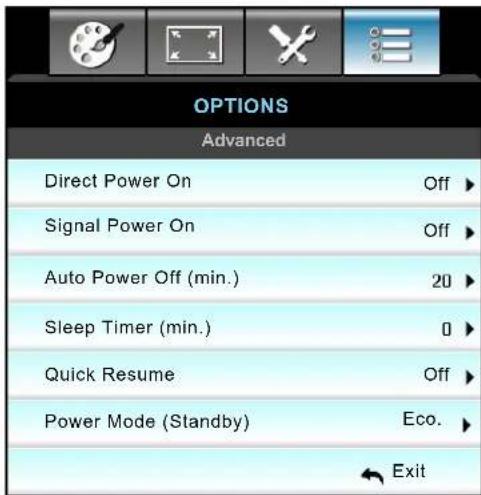OPTOMA EH504WIFI - Options advanced menu - 1