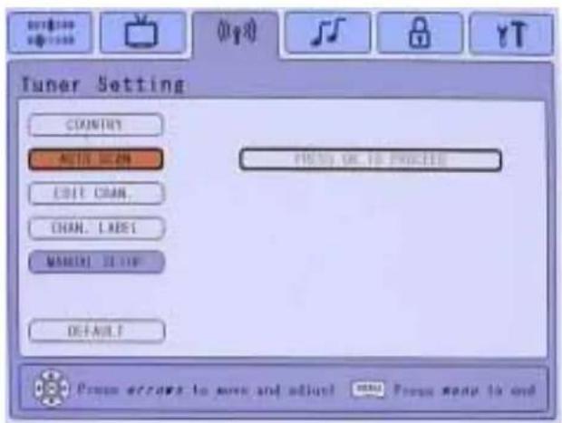 Tuner Setting COUNTRY AUTO SEISM PRINT OR TO PROCEED EDIT CHAIN. CHAIN. LABEL MANUEL ORDER DEFAULT Press accrags to move and adjust None Press need to end
