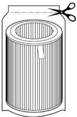 Cado AP-C200 - Remove the deodorizing/dust collecting/anti-bacterial filter from the polythene bag and place it inside the unit. - 2