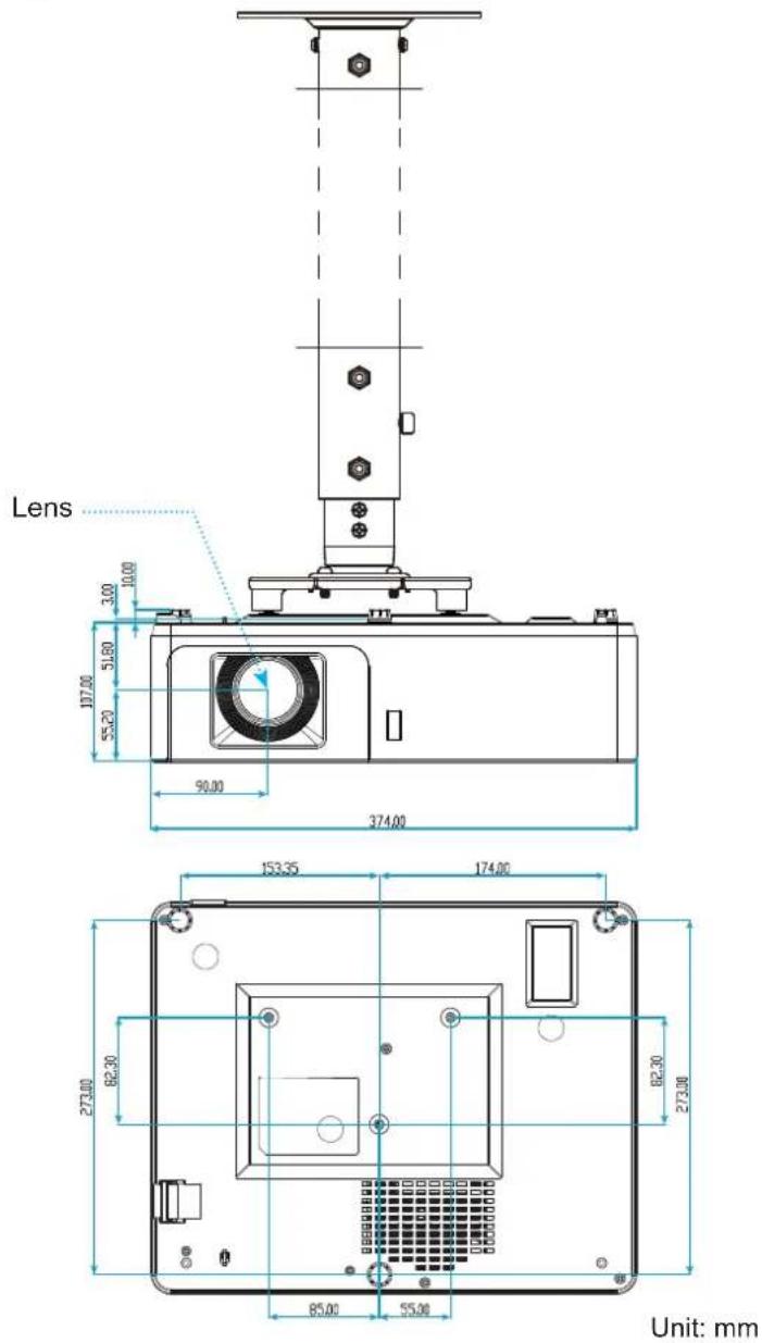INFOCUS INL3149WU - Projector dimensions and ceiling mount installation - 1