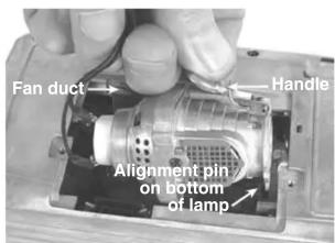 Fan duct Handle Alignment pin on bottom of lamp