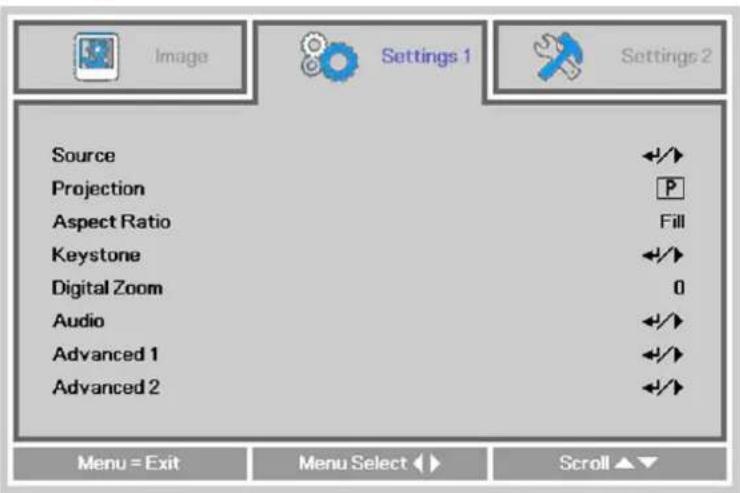 INFOCUS IN3148HD - Settings 1 Menu - 1