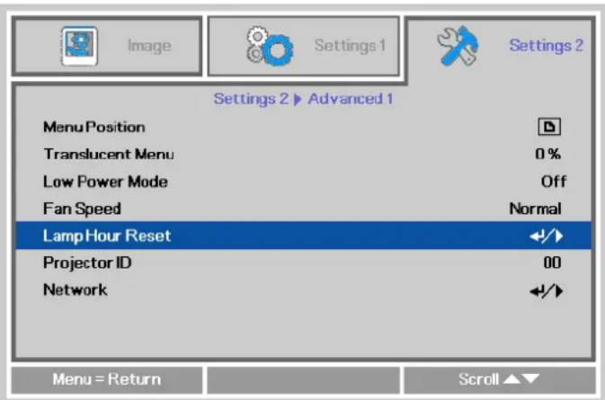 INFOCUS IN3148HD - Resetting the Lamp Timer - 2