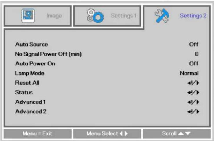 INFOCUS IN3148HD - Settings 2 Menu - 1