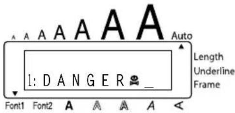 A A A A A A Auto Length Underline Frame 1: D A N G E R _ _ Font1 Font2 A A A A A