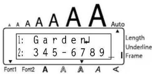 A A A A A A Auto 1: G a r d e n J 2: 3 4 5 - 6 7 8 9 Length Underline Frame Font1 Font2 A A A A A