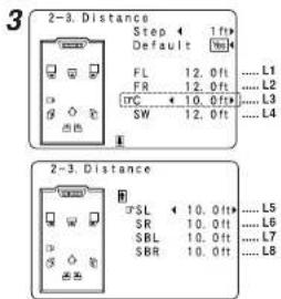 2-3. Distance Step 1ft Default FL 12.0ft ....L1 FR 12.0ft ....L2 IFC 10.0ft....L3 SW 12.0ft ....L4 2-3. Distance JSL 10.0ft....L5 SR 10.0ft....L6 SBL 10.0ft....L7 SBR 10.0ft....L8