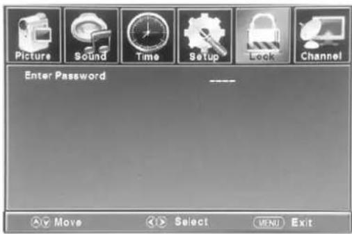 Picture Sound Time Setup Lock Channel Enter Password - ▲ Move ◀ Select ■ Exit