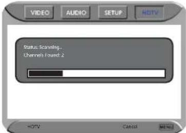 VIDEO AUDIO SETUP NOTV Status Scanning... Channels found: 2 NOTV Cancel MENU