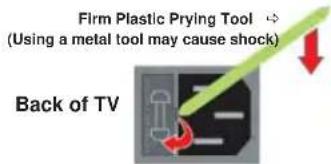 Firm Plastic Prying Tool (Using a metal tool may cause shock) Back of TV