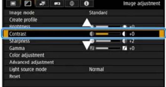 Image adjustment Image mode Standard Create profile Brightness +0 Contrast +0 Sharpness +2 Gamma +0 Color adjustment Advanced adjustment Light source mode Normal Reset