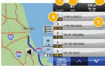 1 280 67 288 MI 5th 23m To 10 4 I-90 ILLINOIS 2 I-90 INDIANA 3 IN-49 INDIANA 4 US-30 INDIANA 5 US-30 OHIO 55 + - US 5 MI - 90 294 GDT 9/03 100 ROUTE DISPLAY OPTIONS