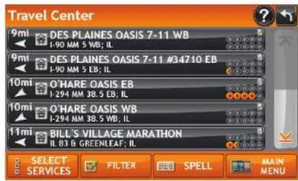 Travel Center 9mi DES PLAINES OASIS 7-11 WB I-90 MM 5 WB; IL 9mi DES PLAINES OASIS 7-11 #34710 EB I-90 MM 5 EB; IL 10mi O'HARE OASIS EB I-294 MM 38.5 EB; IL 10mi O'HARE OASIS WB I-294 MM 38.5 WB; IL 11mi BILL'S VILLAGE MARATHON IL 83 & GREENLEAF; IL SELECT SERVICES FILTER SPELL MAIN MENU