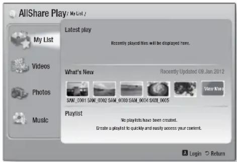 SAMSUNG HT-EM54C - The AllShare Play Screen - 1
