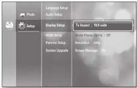 SAMSUNG HT-BD2ET - SETTING UP THE VIDEO DISPLAY/OUTPUT OPTIONS - 1