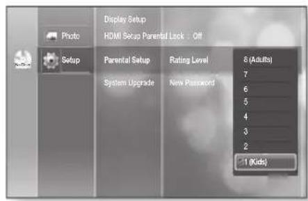 SAMSUNG HT-BD2ET - Setting the Rating Level - 1