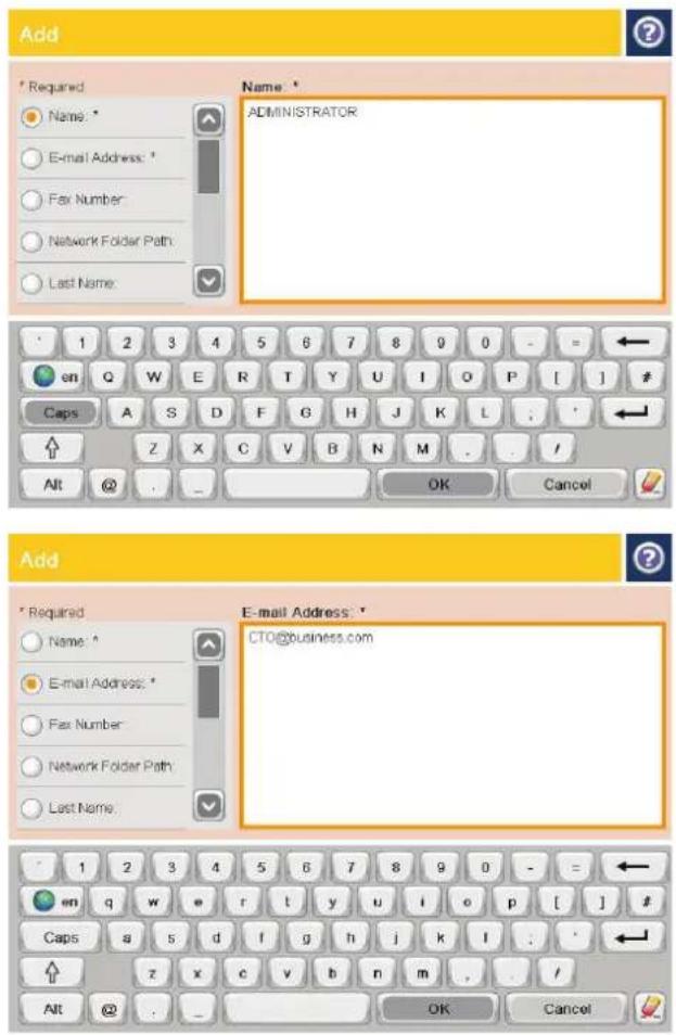HP LaserJet M680F - Add contacts to the address book from the product control panel - 5