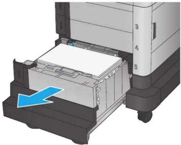 HP LaserJet M680F - Clear jams in the 1,500-sheet high-capacity input tray and the lower-right door - 1