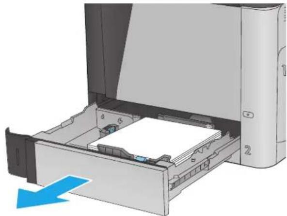 HP LaserJet M680F - Clear jams in Tray 2 and the 500-sheet trays - 1
