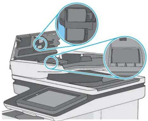 HP LaserJet M527f - Clean the pickup rollers and separation pad in the document feeder - 3