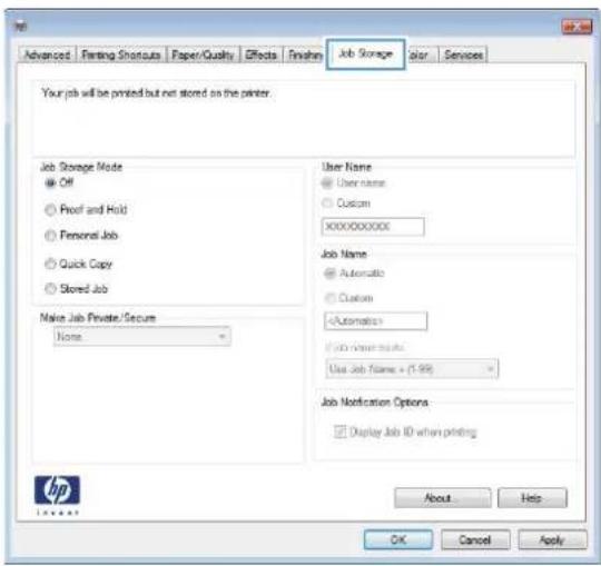 HP LaserJet M527f - Click the Job Storage tab. - 1