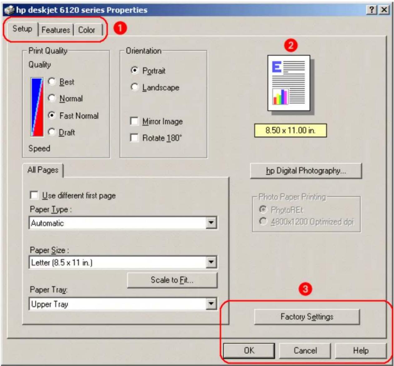 HP Deskjet 6127 - using the printer properties dialog box - 1