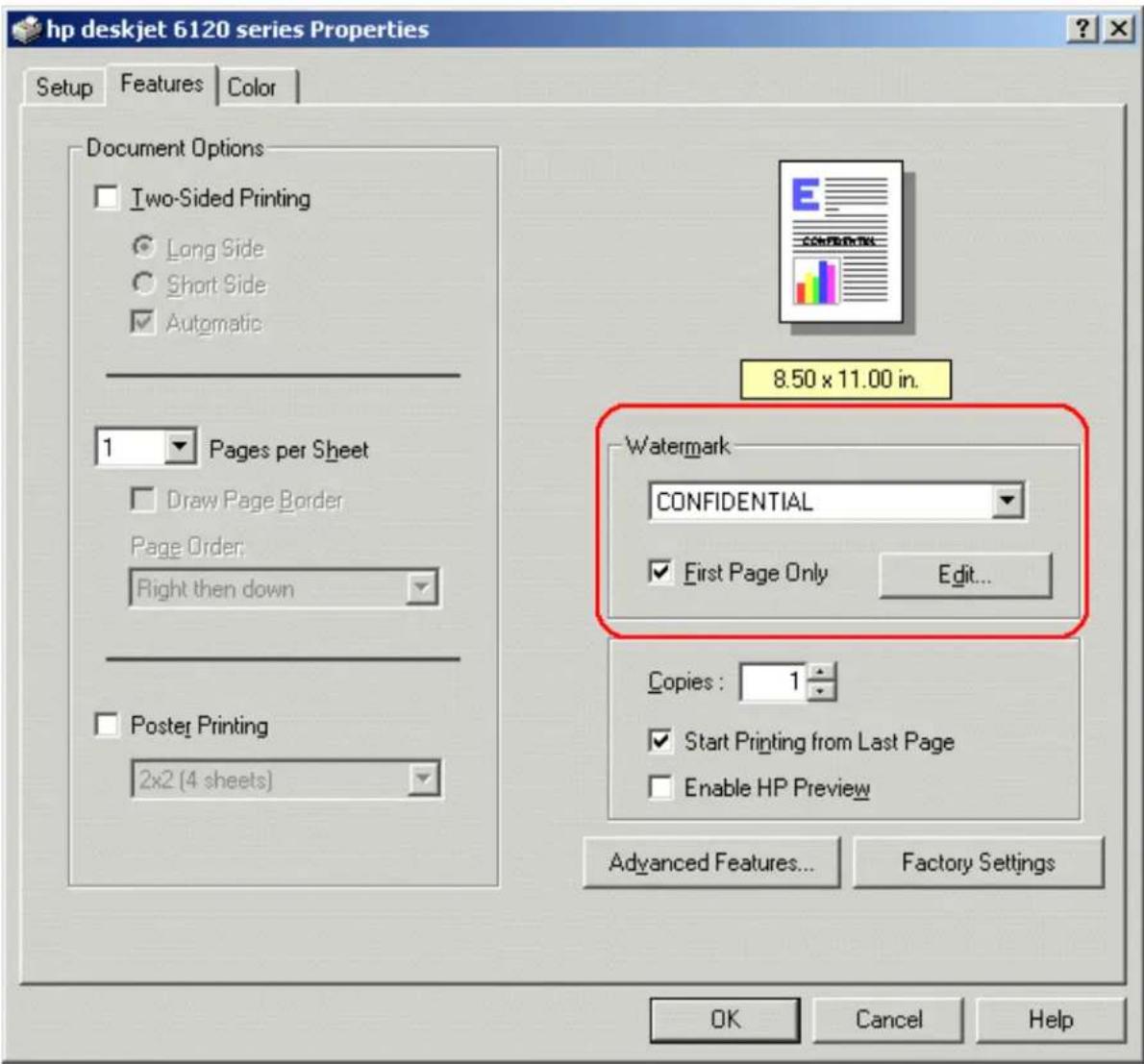 HP Deskjet 6127 - applying an existing watermark to a document - 1