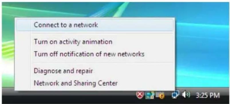 Connect to a network Turn on activity animation Turn off notification of new networks Diagnose and repair Network and Sharing Center