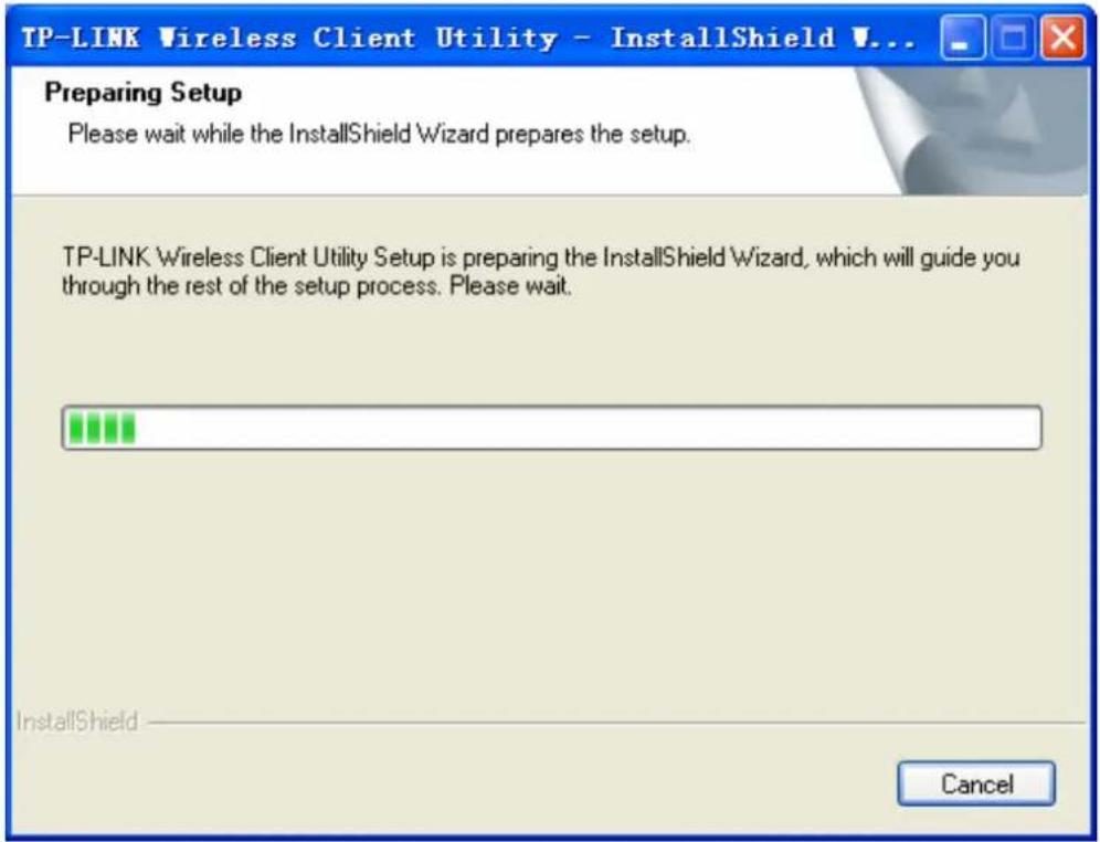 TP-LINK Wireless Client Utility - InstallShield V... Preparing Setup Please wait while the InstallShield Wizard prepares the setup. TP-LINK Wireless Client Utility Setup is preparing the InstallShield Wizard, which will guide you through the rest of the setup process. Please wait. InstallShield Cancel