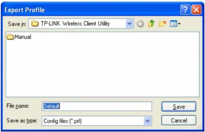 Export Profile Save in: TP-LINK Wireless Client Utility Manual File name: Default Save Save as type: Config files (*.prf) Cancel