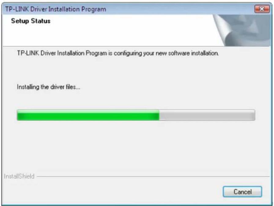 TP-LINK Driver Installation Program Setup Status TP-LINK Driver Installation Program is configuring your new software installation. Installing the driver files... InstallShield Cancel