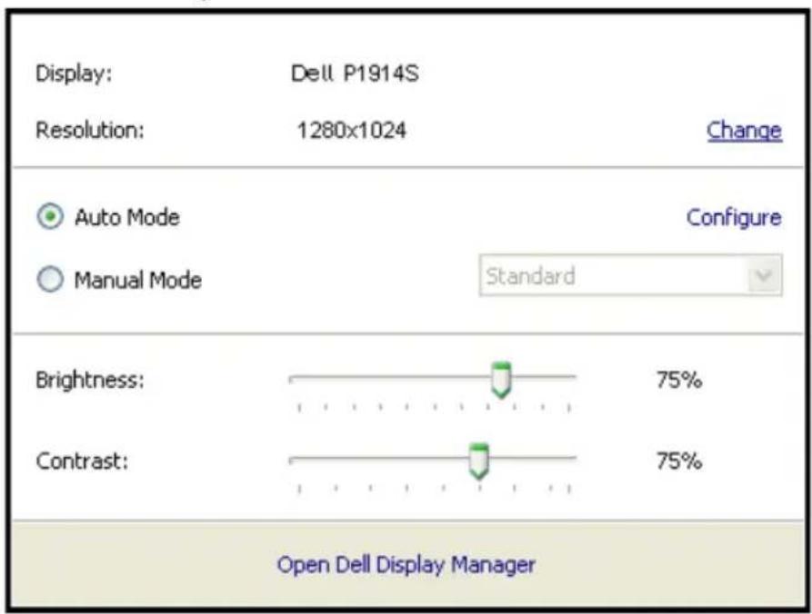 DELL P1914S - Using the Quick Settings Dialog - 1