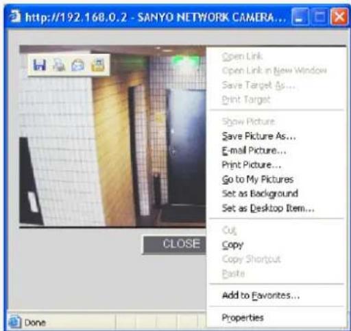 SANYO VCC-HD2100P - Right-click on the captured still image and, in the context menu, select the command (Save Picture As/Print Picture). - 1