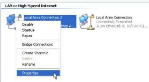 SANYO VCC-HD2100P - Right-click on the LAN interface (Ethernet adapter) configuration icon and click [Properties] in the context menu. - 1