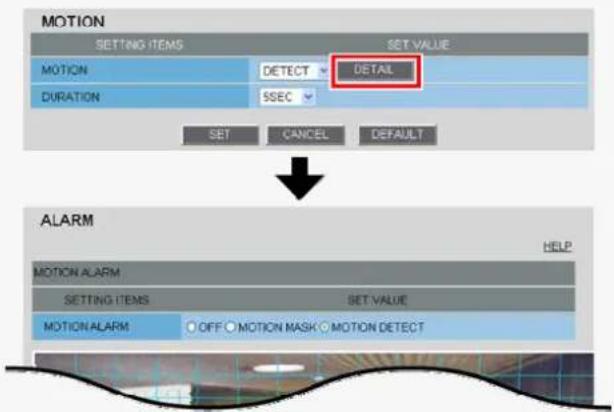SANYO VCC-HD2100P - In [DURATION], select how long you want the alarm state to be retained when the motion sensor detects motion and click DETAIL. - 2