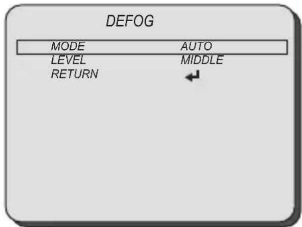 DEFOG MODE AUTO LEVEL MIDDLE RETURN ←
