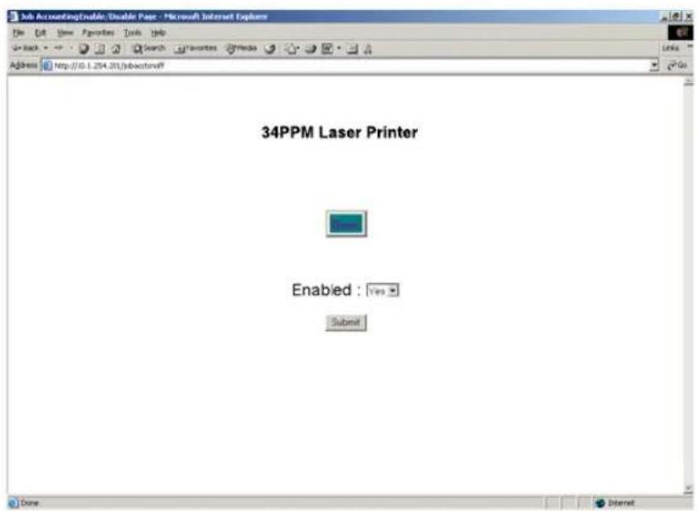 Job AccountingEnable: Disable Page - Microsoft Internet Explorer Address: http://10.1.254.201/submitndoff 34PPM Laser Printer Enabled : Yes Submit