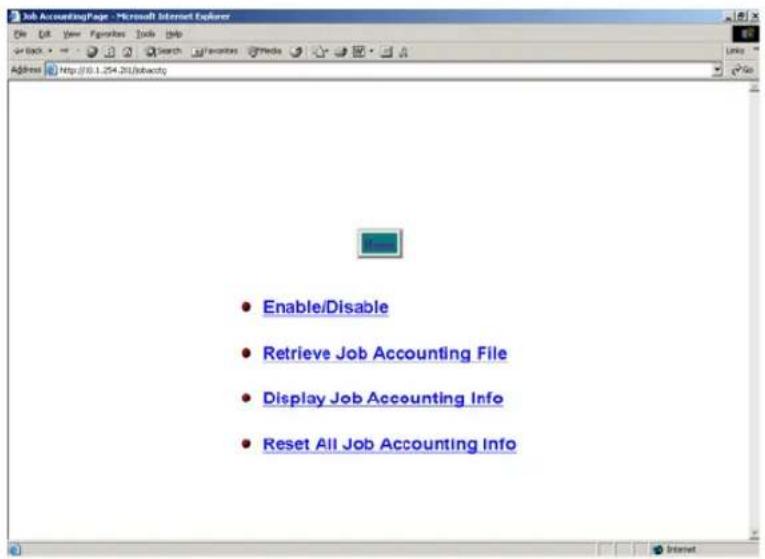 Enable/Disable Retrieve Job Accounting File Display Job Accounting Info Reset All Job Accounting Info