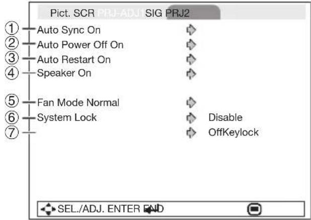 SHARP PG-LX3500 - Adjusting the Projector Function ("PRJ-ADJ1/2" Menu) - 1