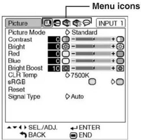 SHARP PG-MB60X - Press ▶ or ◀ to display the other menu screens. - 1