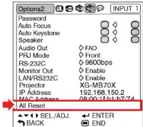 SHARP XG-MB70X - Returning to the Default Settings - 1