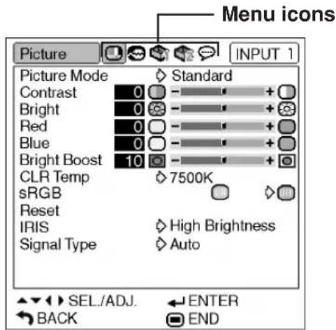 SHARP XG-MB70X - Example: "Picture" screen menu for INPUT 1 (RGB) mode - 1